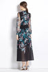 Gorgeous Floral Vintage Women's Maxi Dress, Mock Neck, Ruffled Trim, Long Sleeves, Chiffon Party, Cocktail, Festive Vestidos